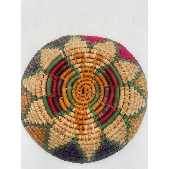 Handwoven Multicolor Straw Basket Plate Decorative Display Centerpiece Boho Rust - Picture 2 of 3